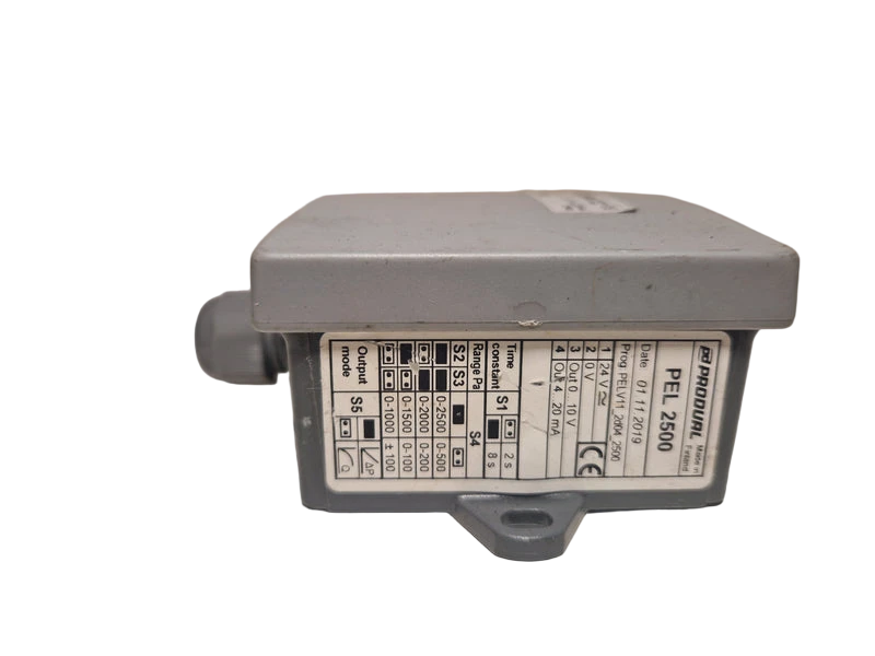 Produal PEL 2500 Differential pressure transmitter air with 8 different pressure ranges 0-10V