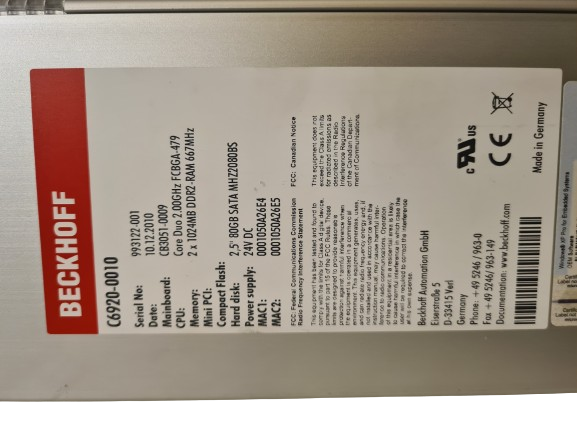 BECKHOFF C6920-0010 Control cabinet Industrial PC