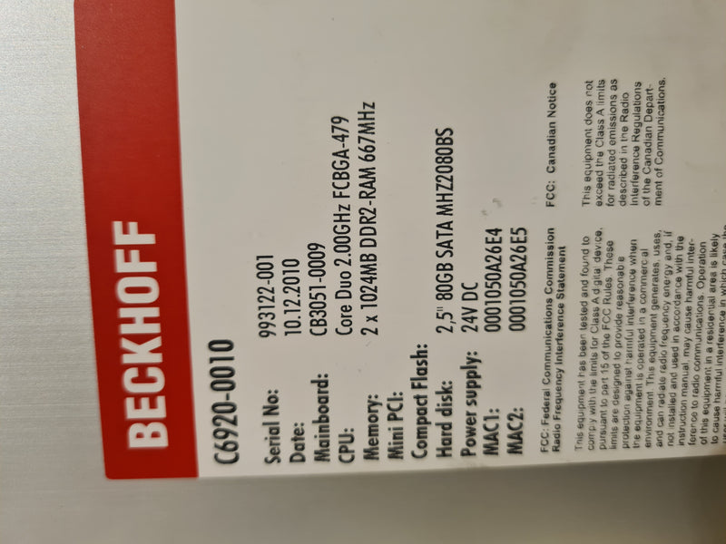 BECKHOFF C6920-0010 Control cabinet Industrial PC