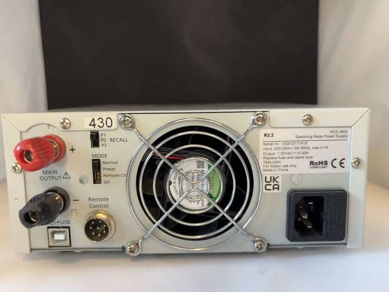 HCS-3602 R3.3 Switching Mode DC Power Supply 1-32V 30A S/N UG412111418 Used