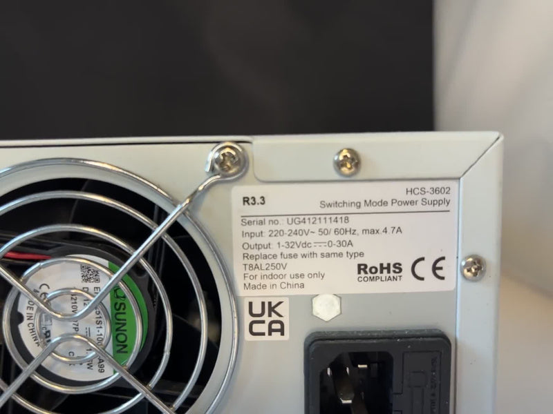 HCS-3602 R3.3 Switching Mode DC Power Supply 1-32V 30A S/N UG412111418 Used