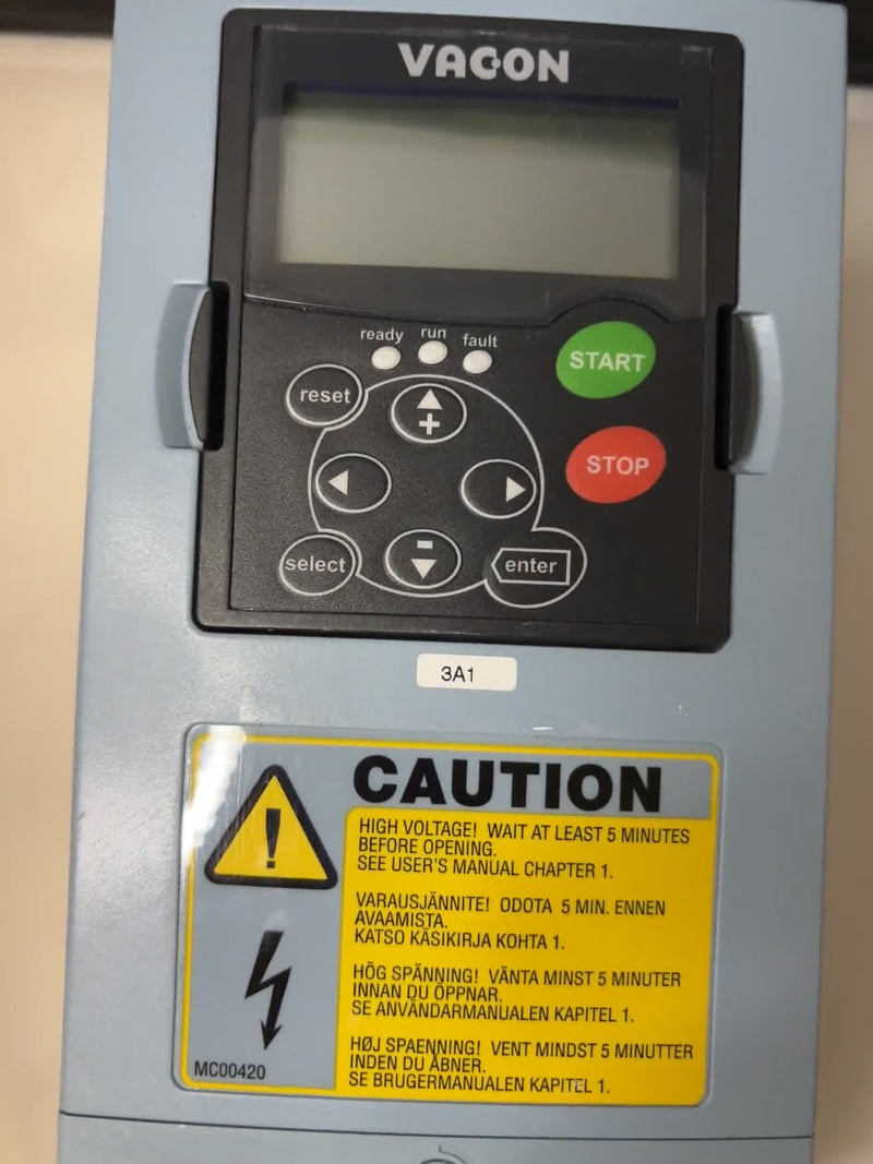 Vacon NXS VFD NXS00045A2H1SSS 380-500V 4.3A S/N 12404075 IP21 Used — Unit 1