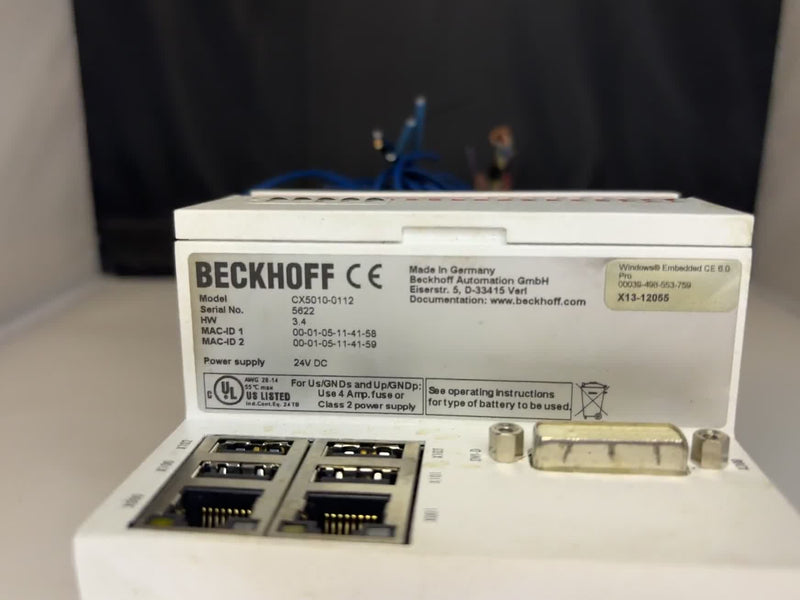 Beckhoff CX5010-0112 Embedded PC HW 3.4 S/N 5622 Windows CE 6.0 24VDC Used