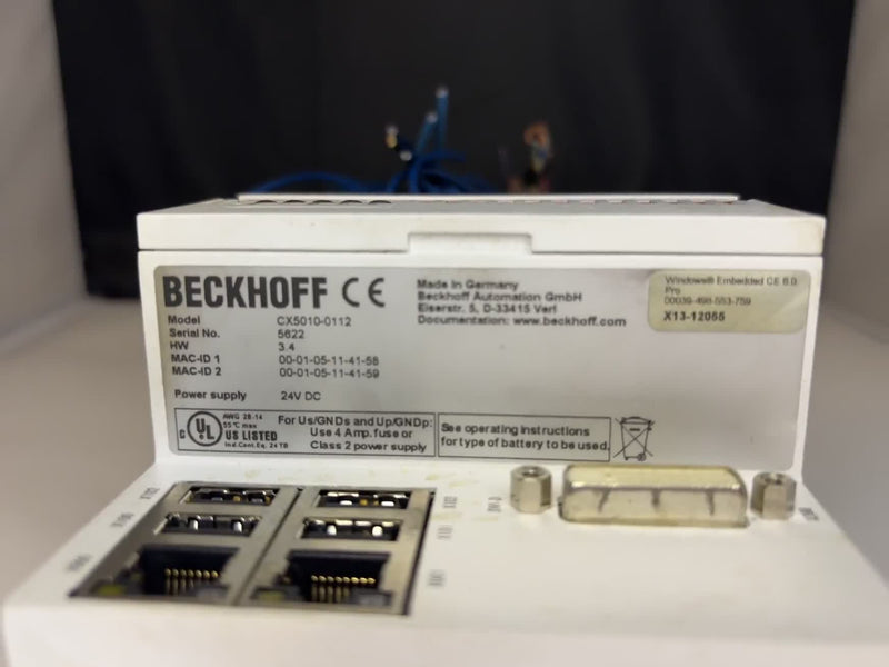 Beckhoff CX5010-0112 Embedded PC HW 3.4 S/N 5622 Windows CE 6.0 24VDC Used