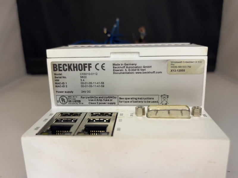 Beckhoff CX5010-0112 Embedded PC HW 3.4 S/N 5622 Windows CE 6.0 24VDC Used