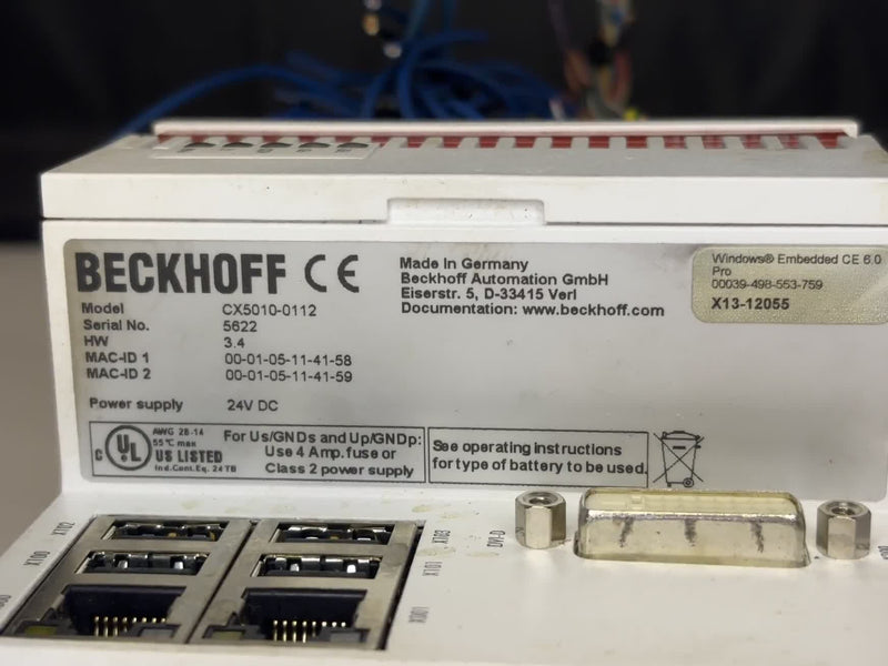 Beckhoff CX5010-0112 Embedded PC HW 3.4 S/N 5622 Windows CE 6.0 24VDC Used