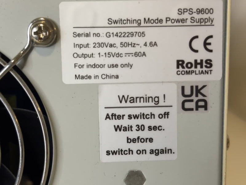 SPS-9600 Switching Mode DC Regulated Power Supply 1-15V 60A 230VAC Input