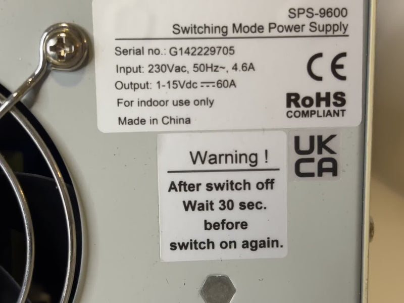 SPS-9600 Switching Mode DC Regulated Power Supply 1-15V 60A 230VAC Input