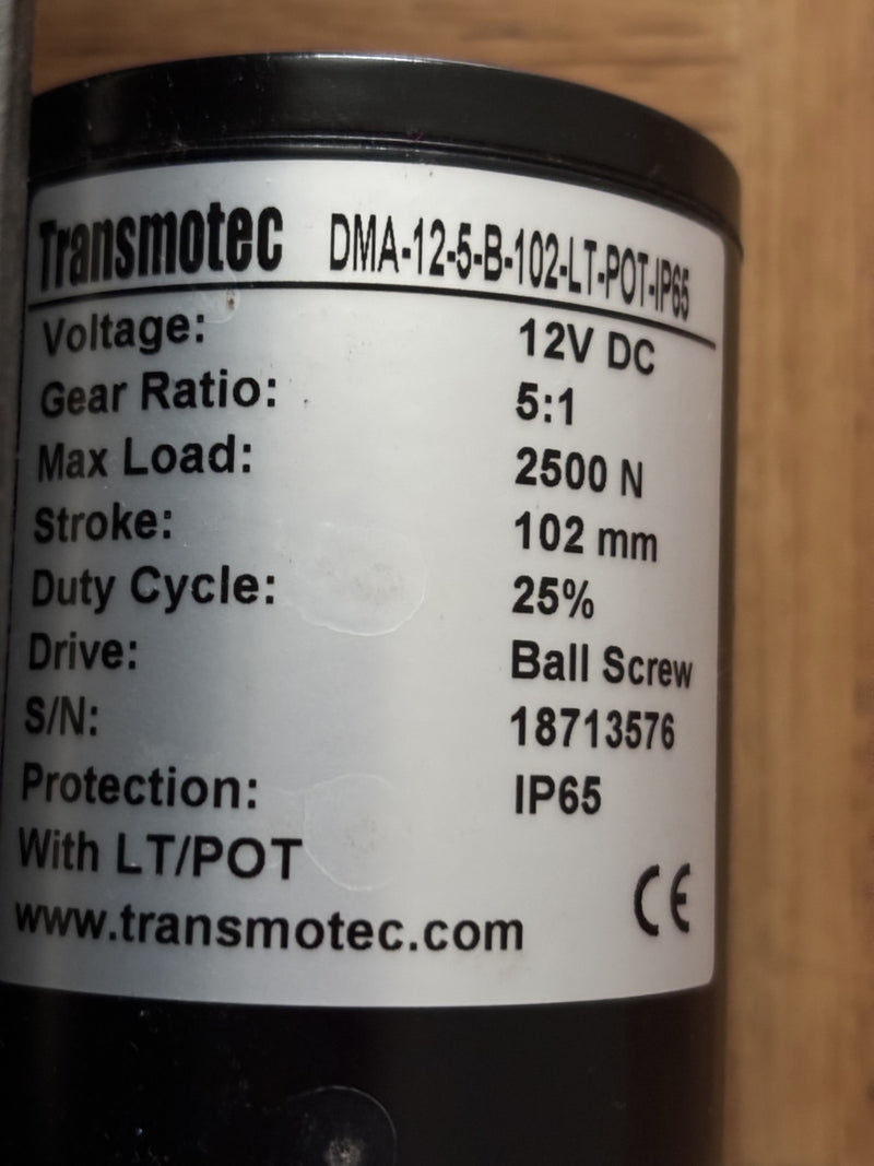 Transmotec 12V DC Heavy-Duty Linear Actuator (Model: DMA-12-5-B-102-LT-POT-IP65)