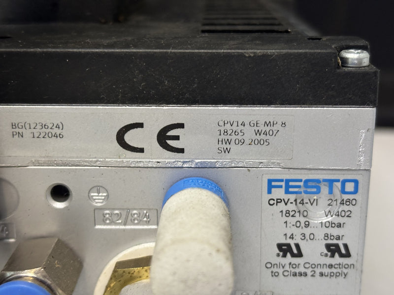 Festo CPV-14-VI Valve Terminal P/N 21460 18210 W402 8-Station Pneumatic Used