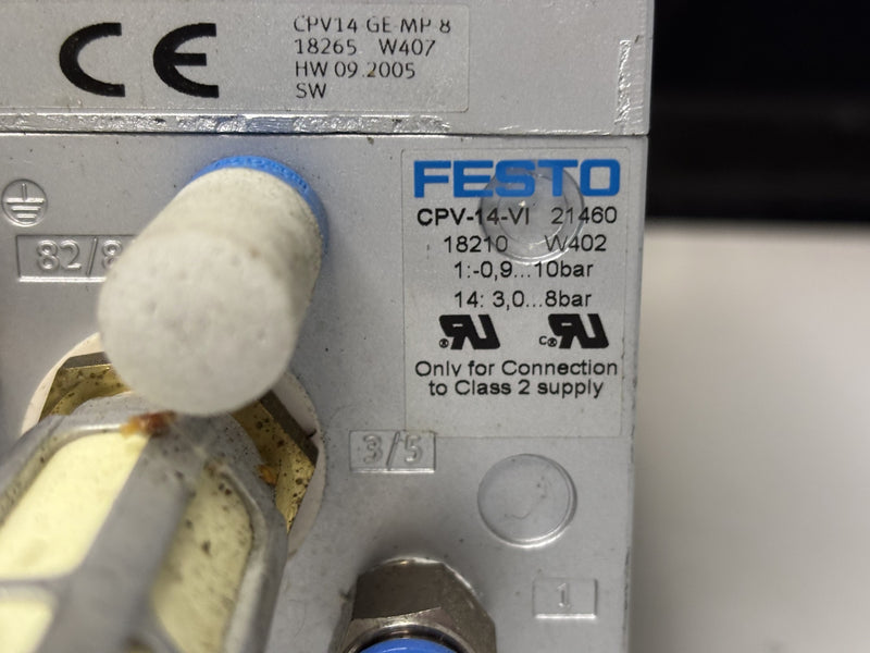 Festo CPV-14-VI Valve Terminal P/N 21460 18210 W402 8-Station Pneumatic Used