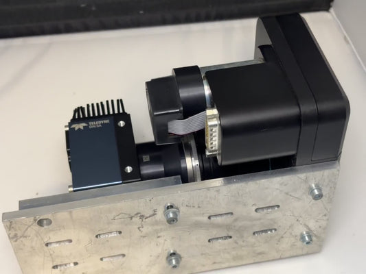 Teledyne DALSA Industrial Camera Assembly with Stepper Motor Lens Rail Plate