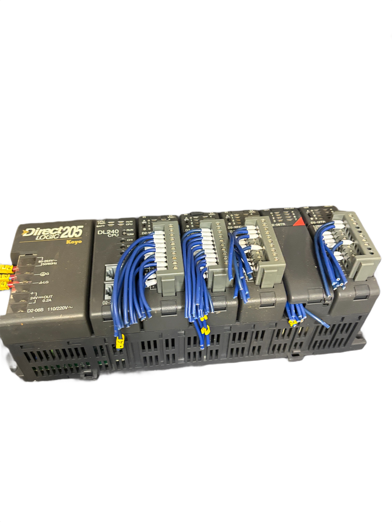 Koyo DirectLogic 205 PLC Rack D2-06B DL240 CPU 3x D2-16ND3-2 D2-08TR D2-12TR