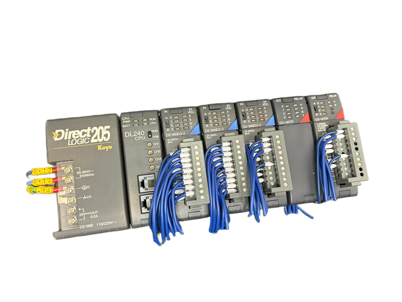 Koyo DirectLogic 205 PLC Rack D2-06B DL240 CPU 3x D2-16ND3-2 D2-08TR D2-12TR