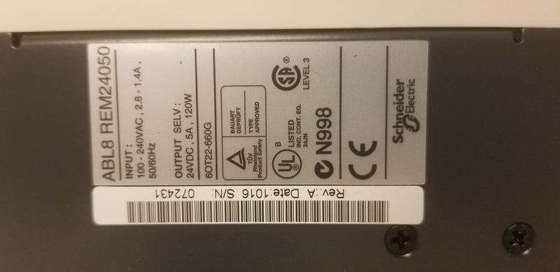 Schnedier Telemecanique ABL8 REM24050 Power Supply 100-240VAC 24VDC 120W