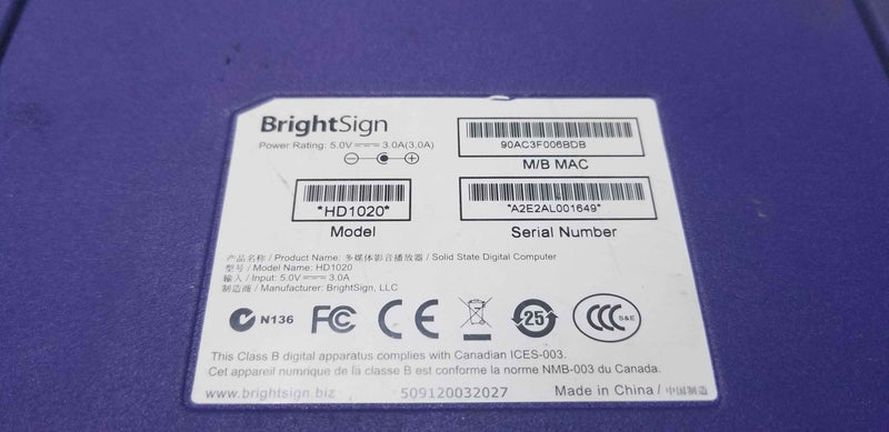 Brightsign HD 1020 Player professional SD-Card Player Ethernet