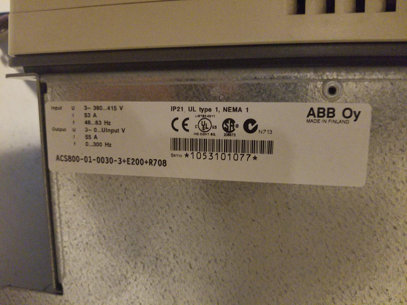 ABB VFD Drive ACS800-01-0030-3+E200+R708 30KW WALL MOUNTED DRIVE