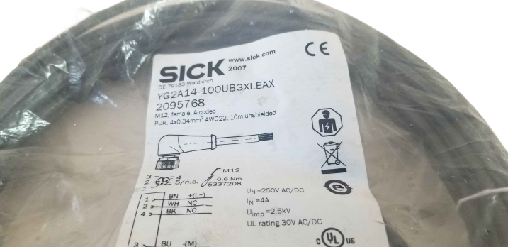 Sick Female connector M12 4-pin angled A-coded YG2A14-100UB3XLEAX 2095768