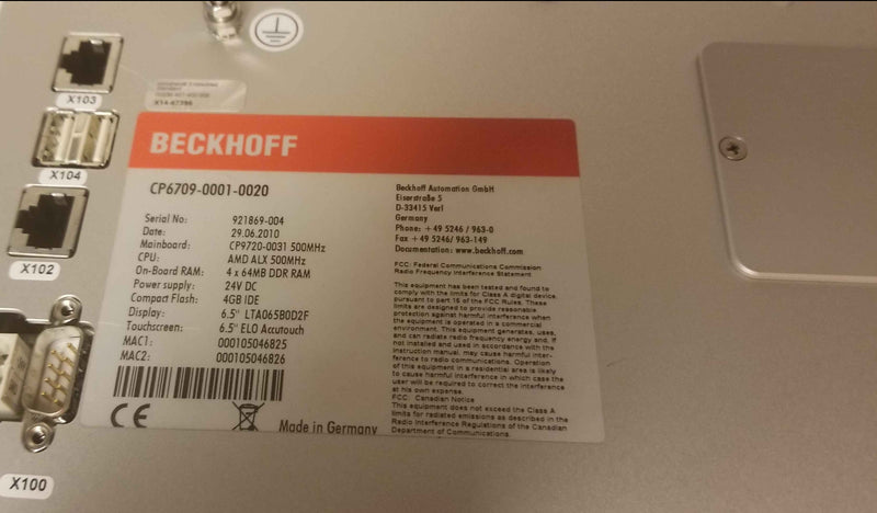 Beckhoff CP6709-0001-0020 6.5 HMI Touch Screen Operator Interface Panel
