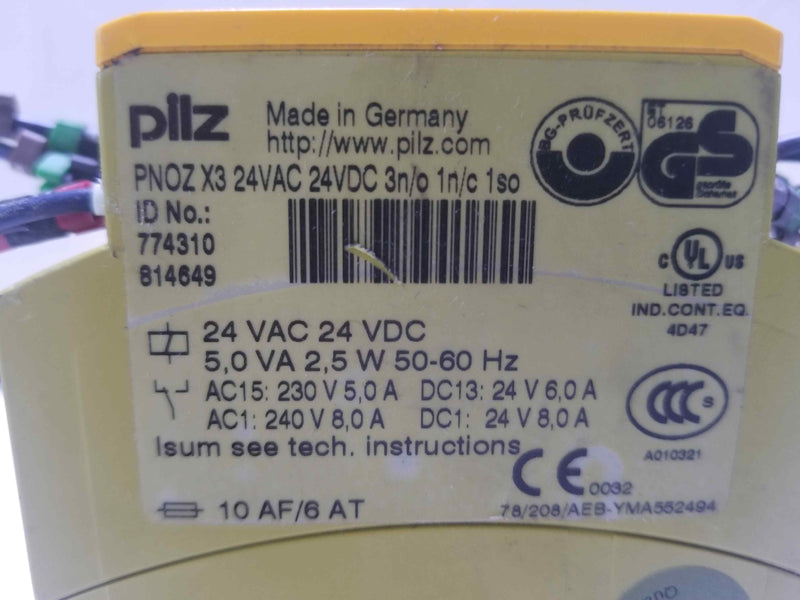 Pilz PNOZ X3 24VAC 24VDC 3n/o 1n/c 1so Safety Relay