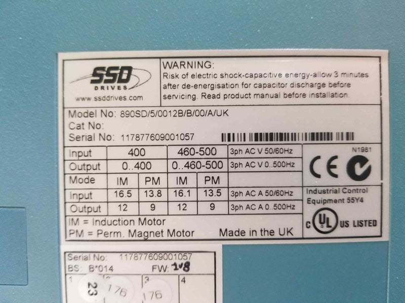 Parker VFD 890SD/5/0012B/B/00/A/UK