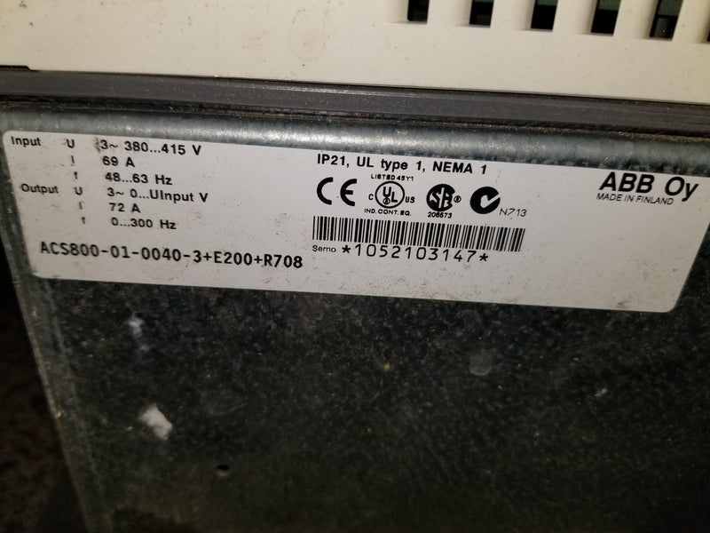 ABB VFD Drive ACS800-01-0040-3+E200+R708 37KW wall mounted drive