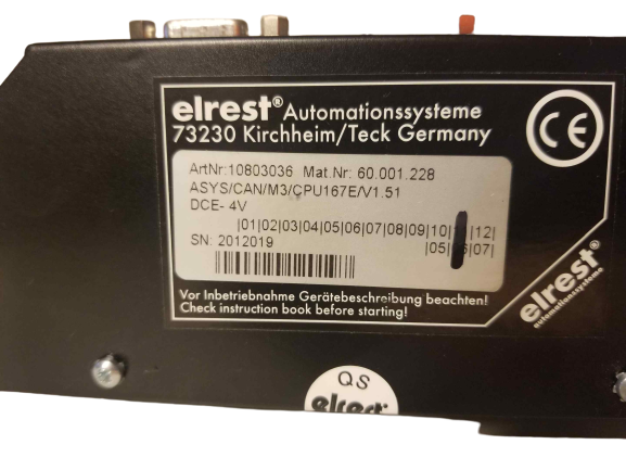 Elrest Automationssysteme 73230 ArtNo: 10803036 ASYS/CAN/M3/CPU167E/V1.51